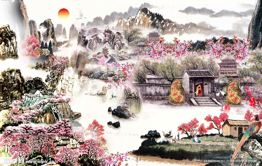 世外桃园水彩画