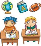 卡通学生 书本 地球仪