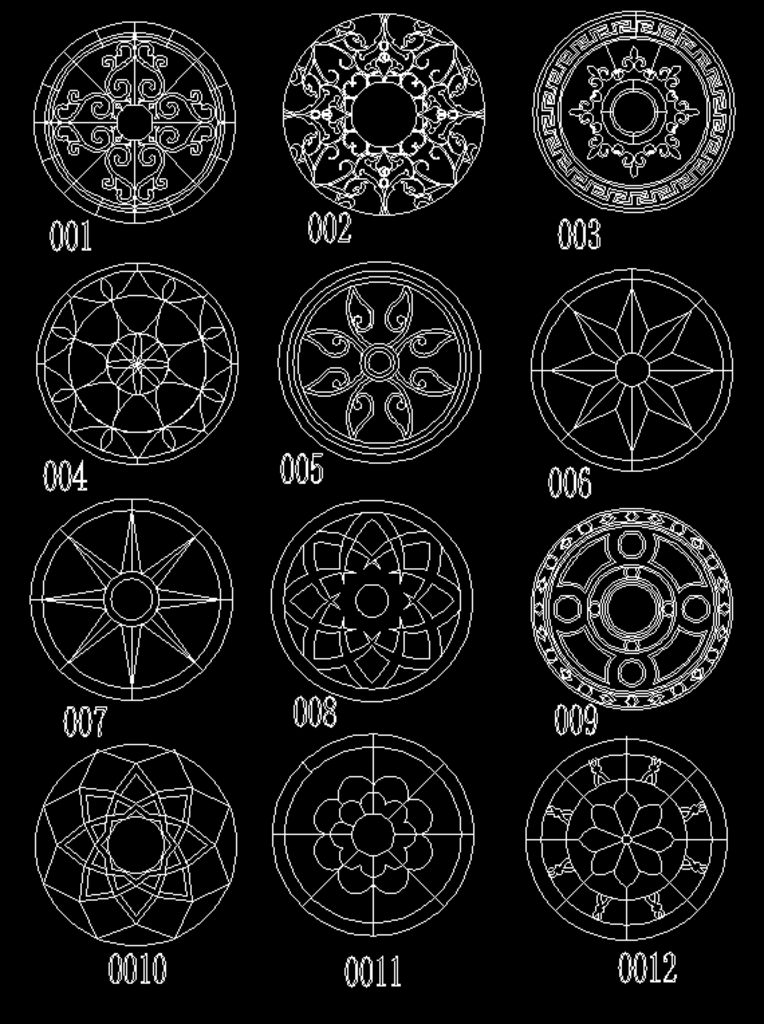 12个水刀圆形CAD拼花图