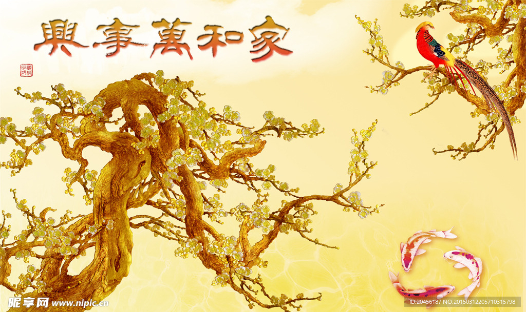 彩雕玉兰花背景墙