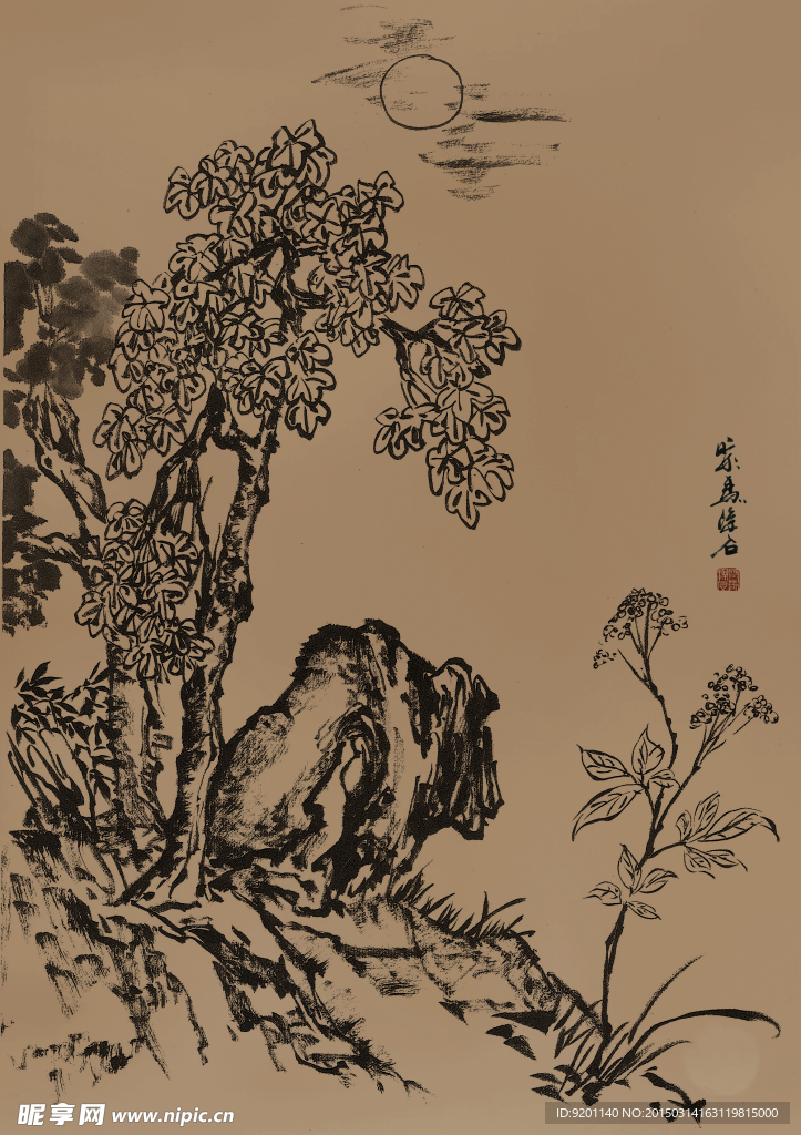 聚马凉石 国画