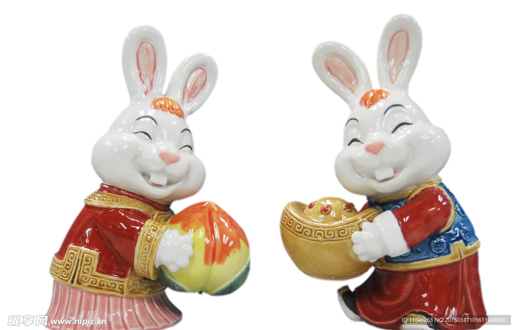 兔子 瓷器 福寿双全