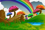 彩色蘑菇彩虹风景矢量图