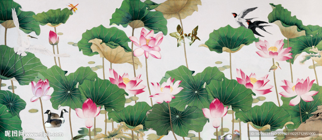 荷花大型壁画图