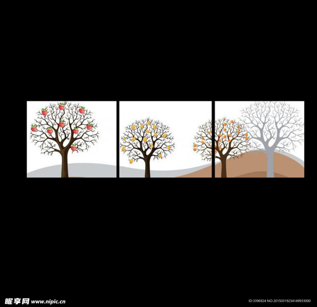 抽象树三联无框画
