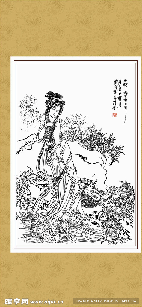 精美古代仕女挂画矢量素材