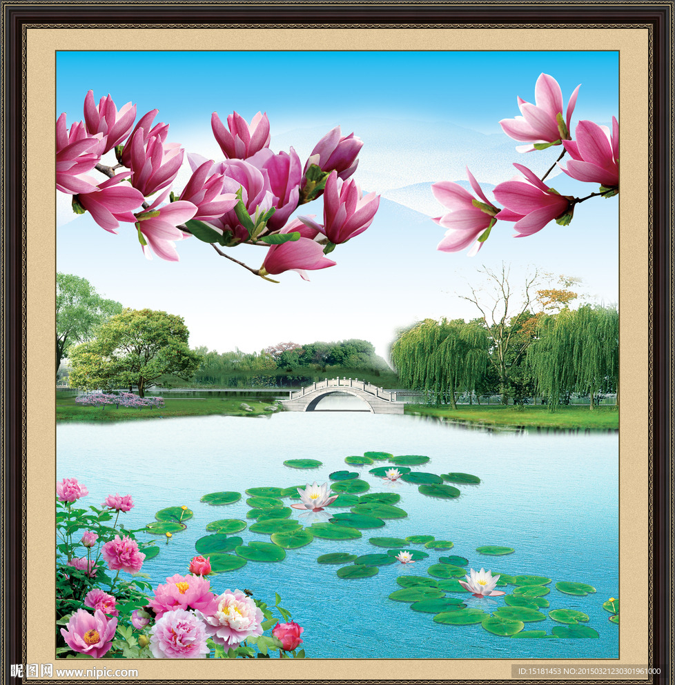 风景画玉兰花