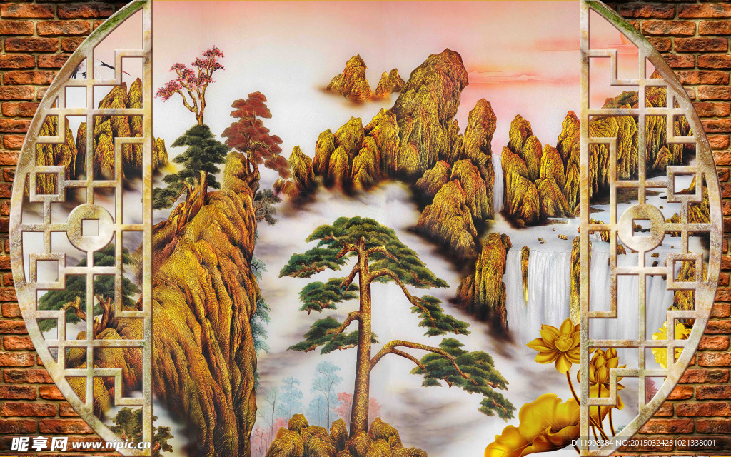 中国风山水画背景墙