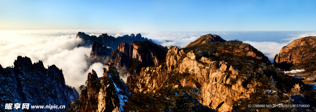 安徽 黄山 雪景 夕阳 日落