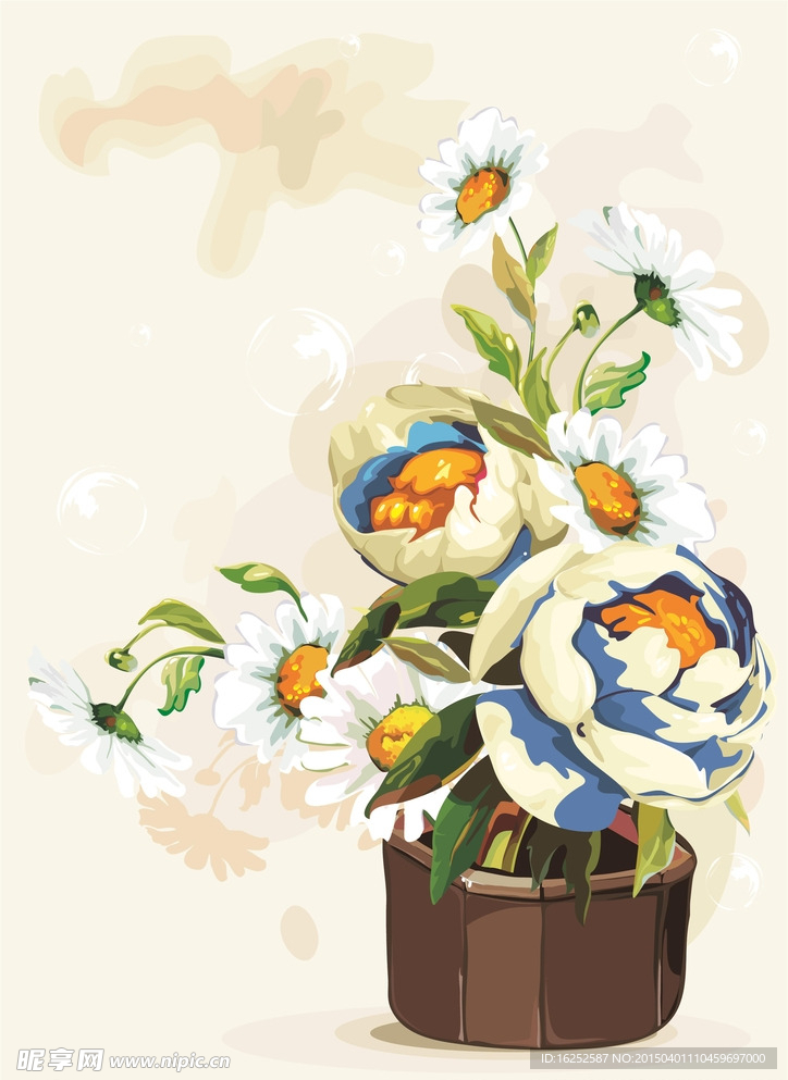 盆里的鲜花矢量图