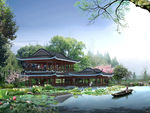 公园湖泊景观