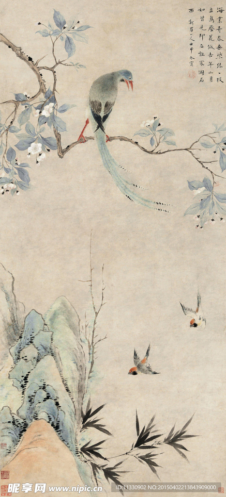 海棠弄春图
