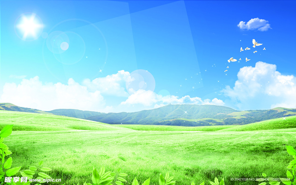蓝天草地背景
