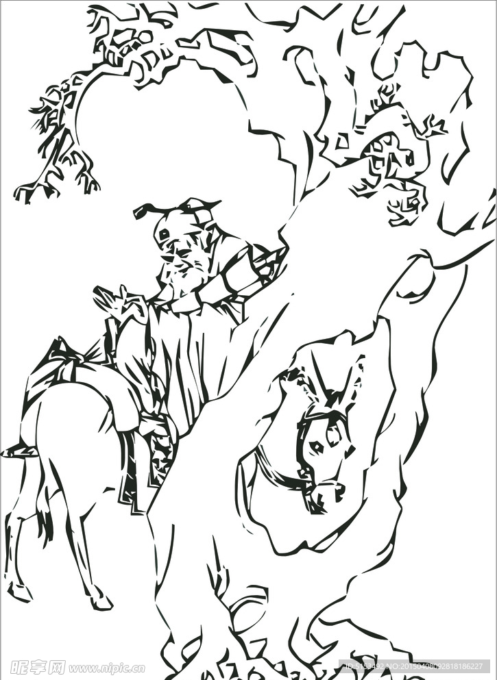 张果老倒骑驴矢量图