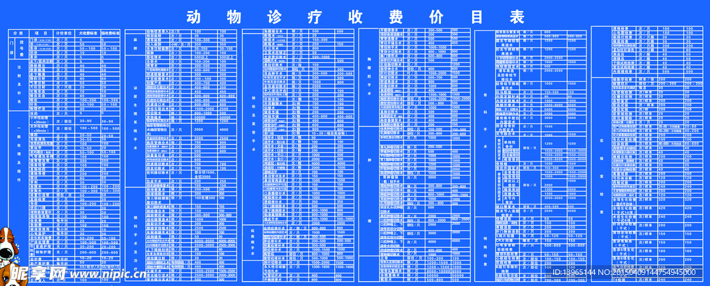 宠物诊所价目表