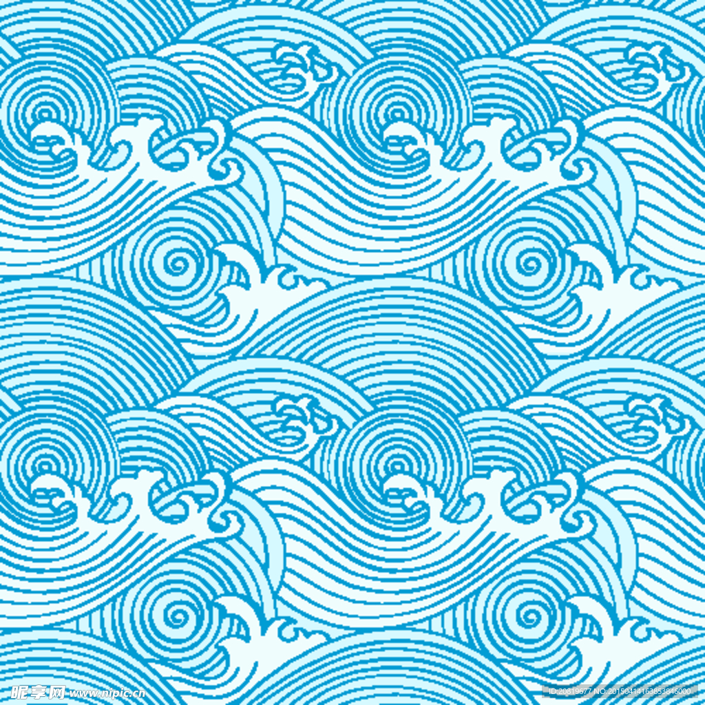 蓝色海浪花纹矢量素材