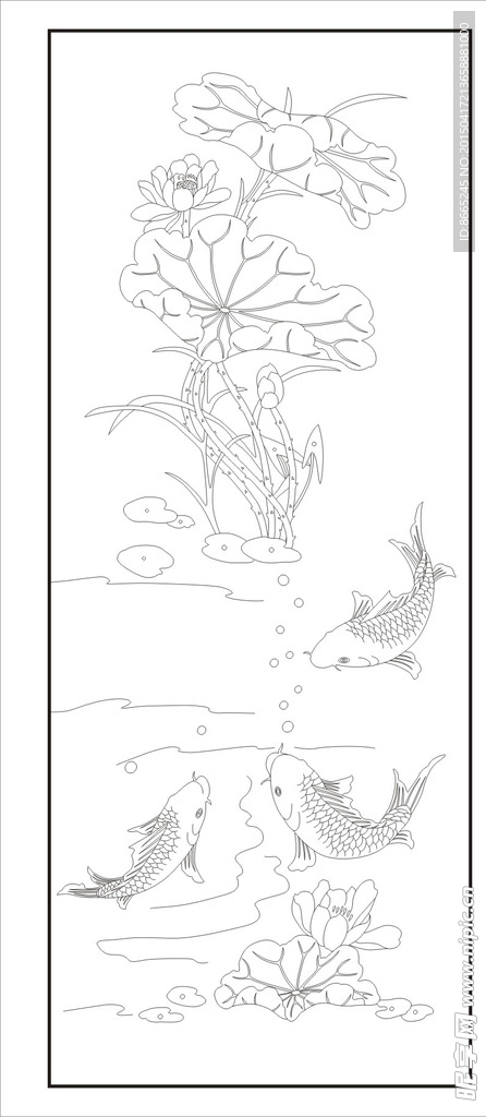 荷花游鱼装饰画