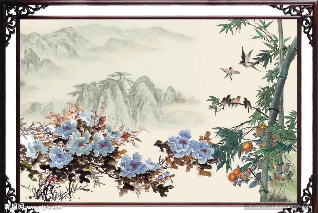 国画风景牡丹图
