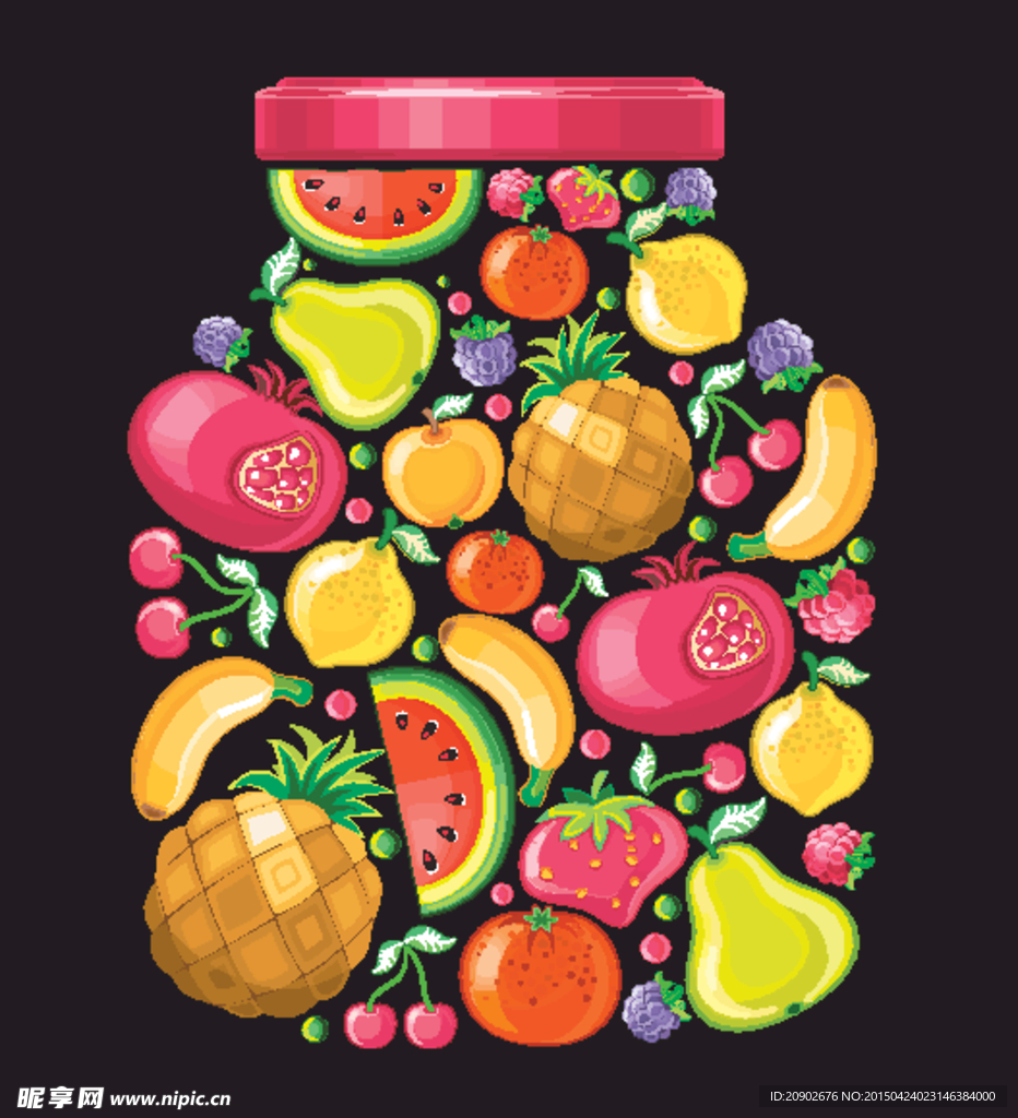 多款水果玻璃罐矢量素材