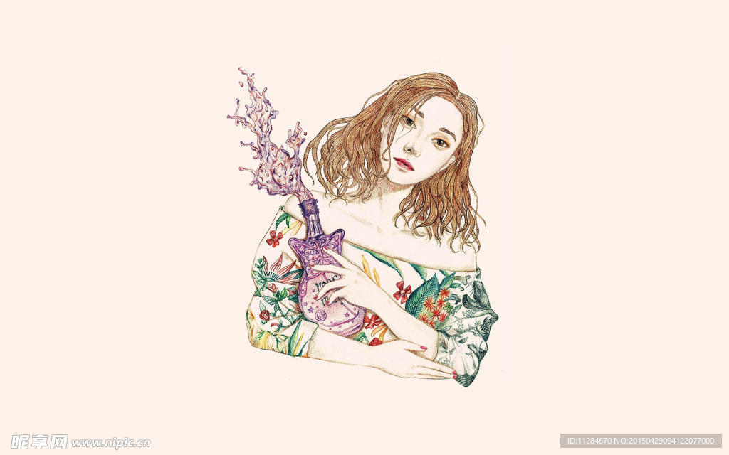 手绘美女插画