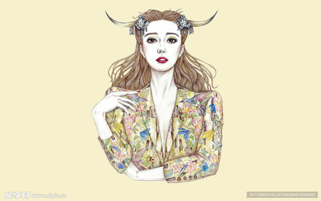 手绘美女插画