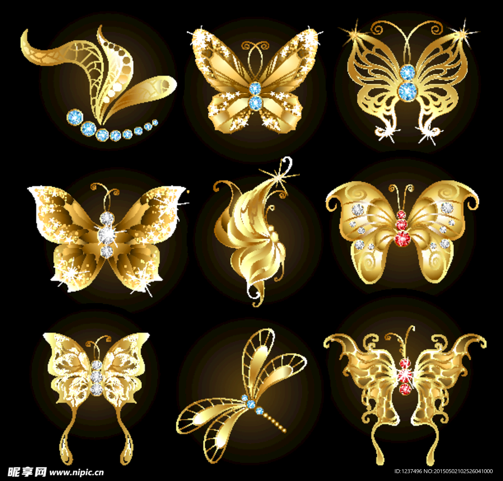 金色蝴蝶蜻蜓插画