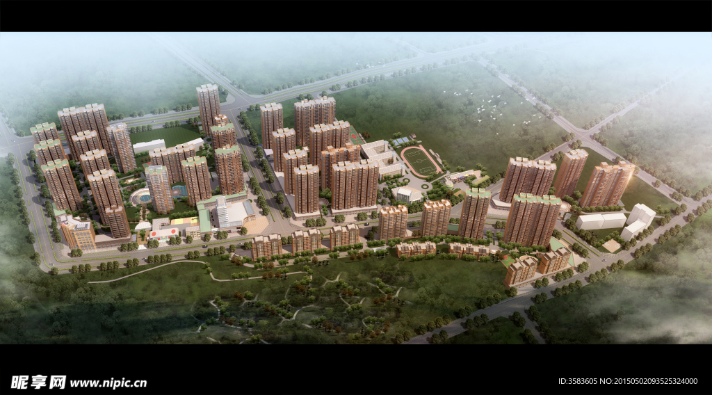 小区鸟瞰效果图图片