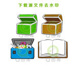 原创手工绘制卡通箱子和书矢量图