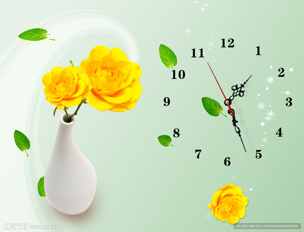 黄玫瑰钟表画