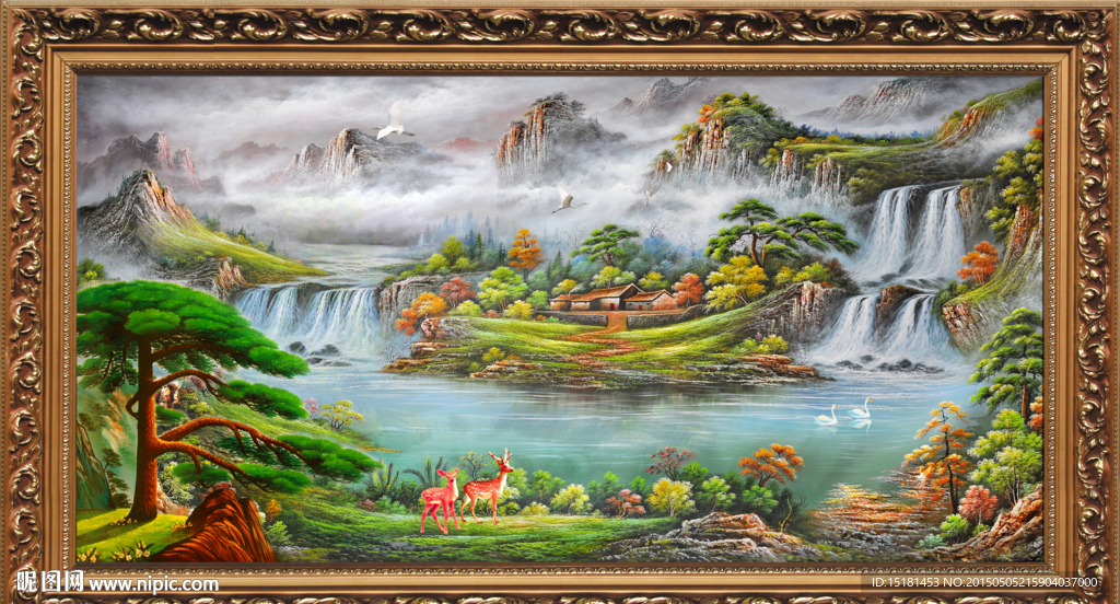 油画风景 迎客松