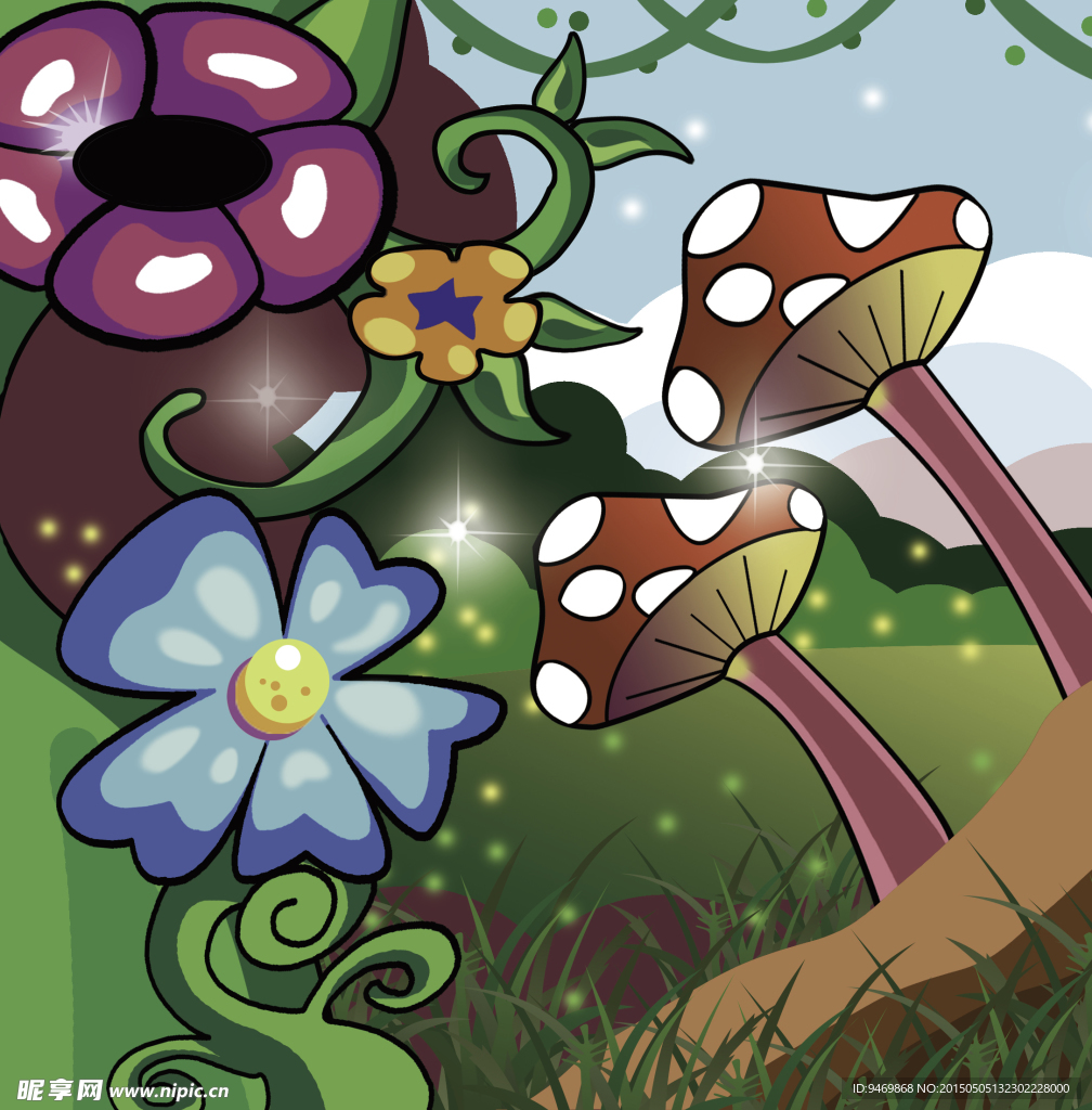动漫卡通风景 蘑菇鲜花