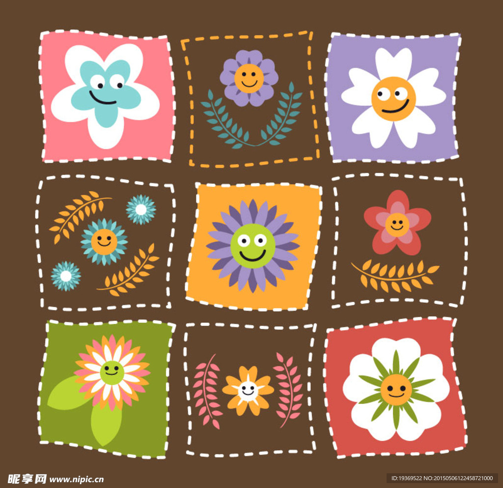 方形花卉图案设计矢量素材