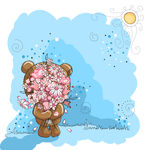 蓝色捧花熊宝插画矢量素材