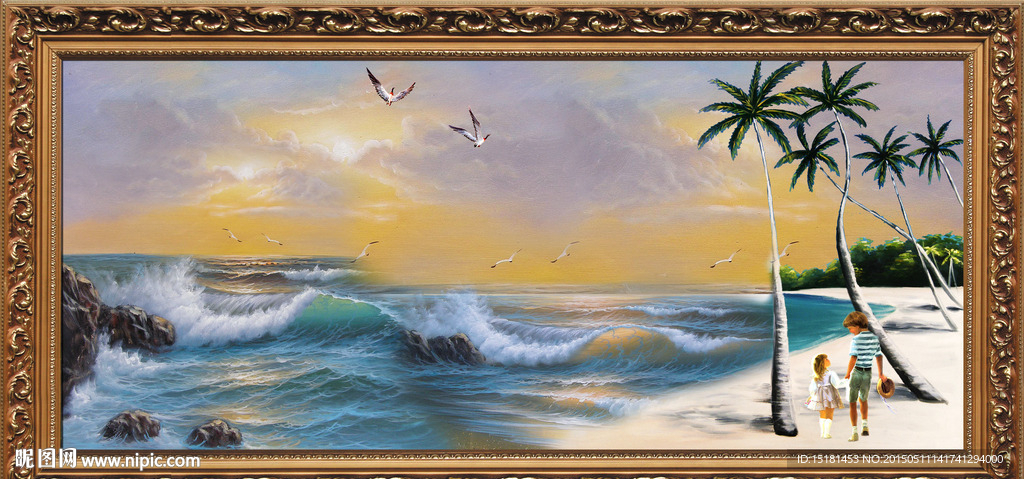 油画风景 海浪