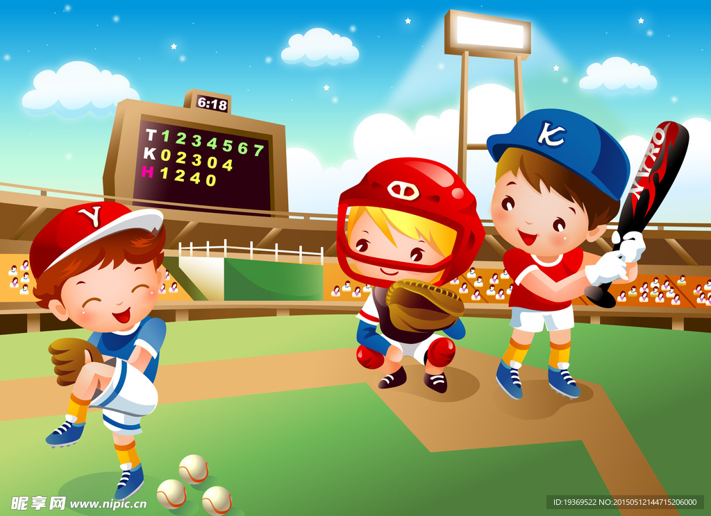 可爱卡通棒球运动儿童 矢量素材