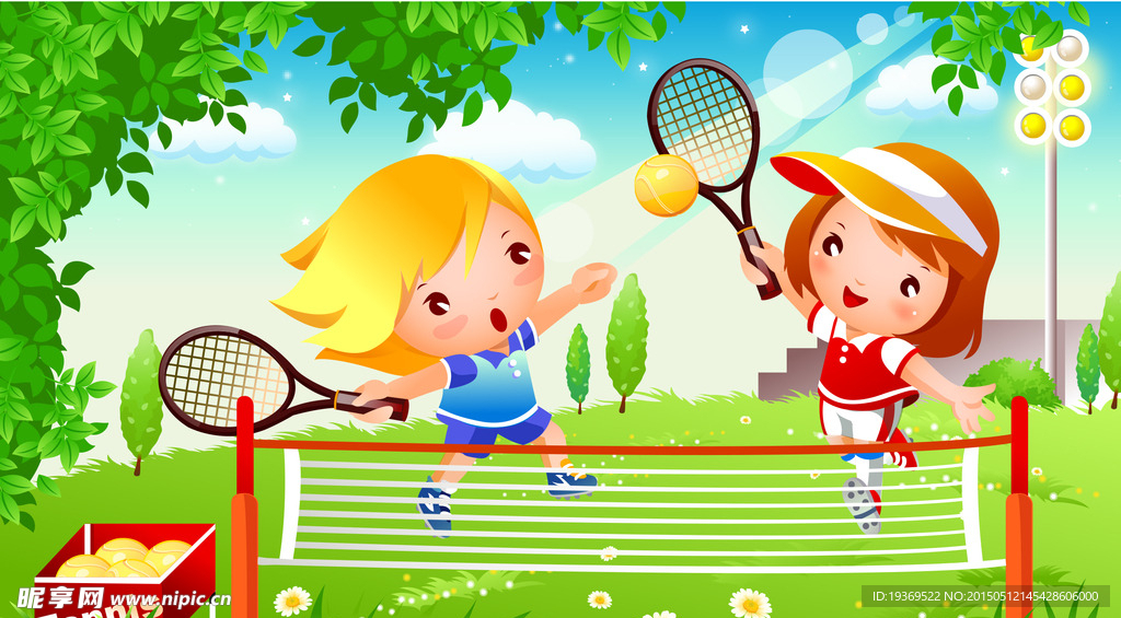 可爱卡通儿童网球运动 矢量素材