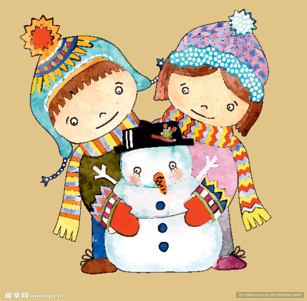 卡通孩童雪人矢量素材