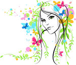 彩色美女素描画矢量素材