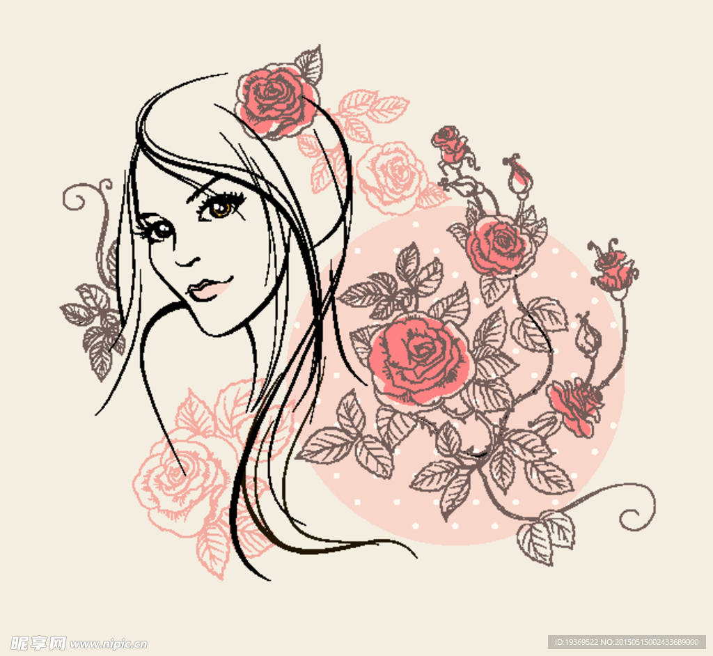 玫瑰花女郎矢量素材