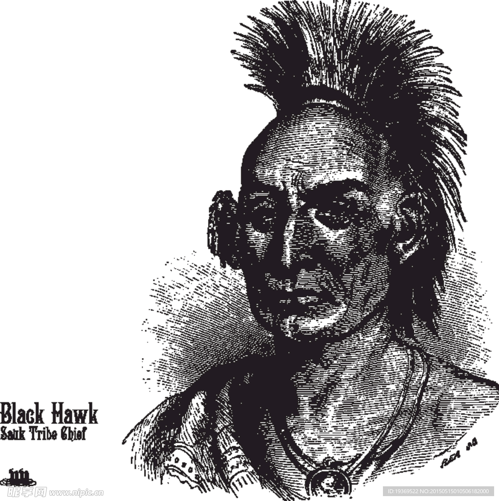 印第安黑鹰酋长画像矢量素材
