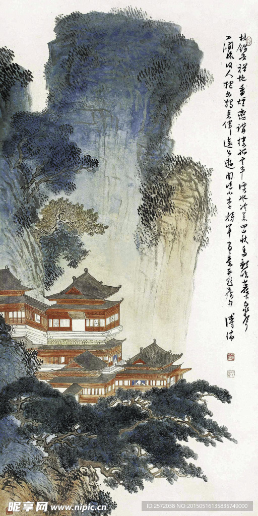 山崖楼阁图