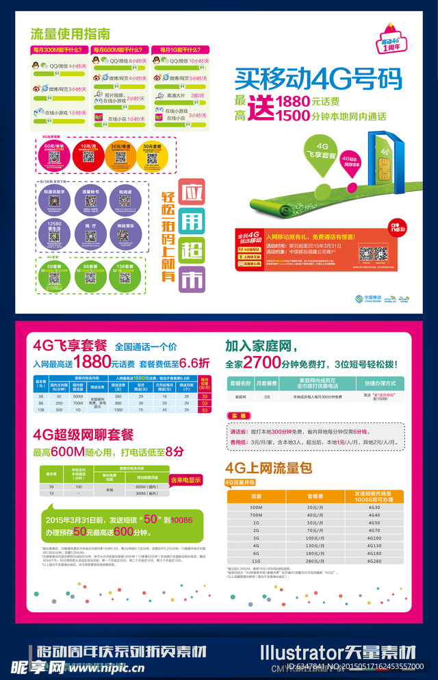 买移动4G号码送话费单页