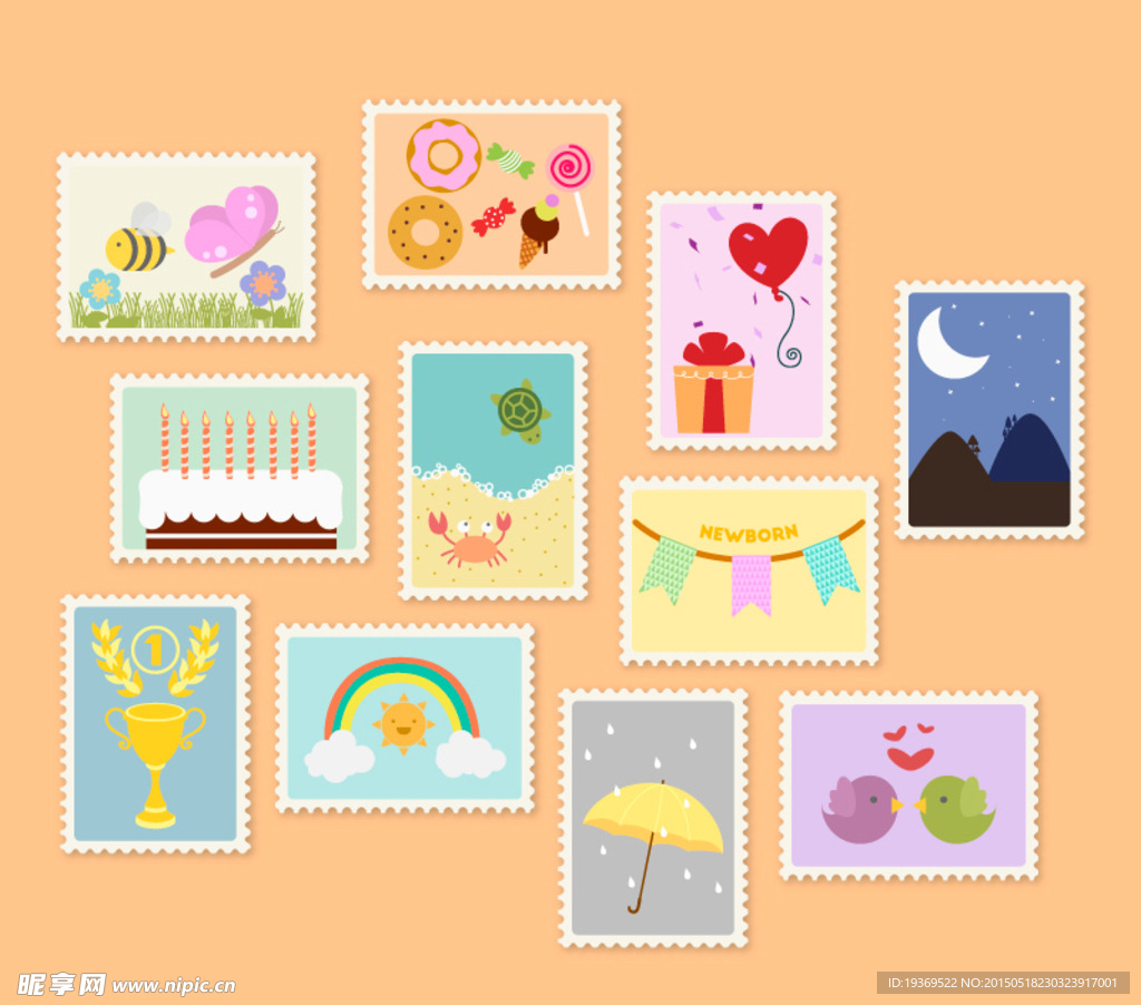 童趣邮票设计矢量素材