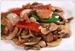 青椒咸肉炒蘑菇