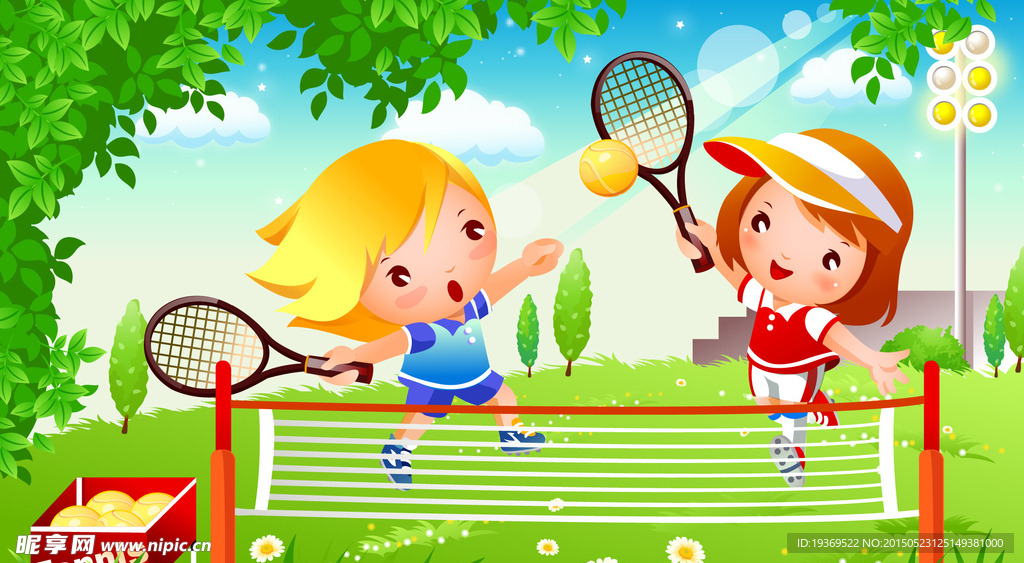 卡通儿童网球运动矢量图