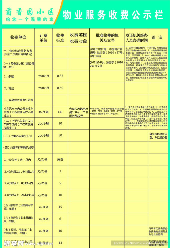 收费公告栏