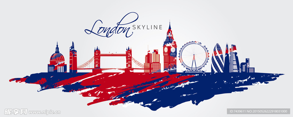 伦敦手绘彩色城市素材