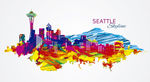 西雅图彩色手绘城市素材