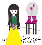 卡通女孩 桌子 花瓶