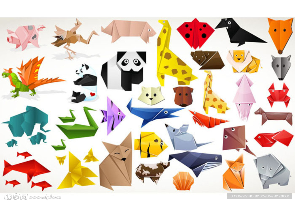 可爱动物折纸矢量素材
